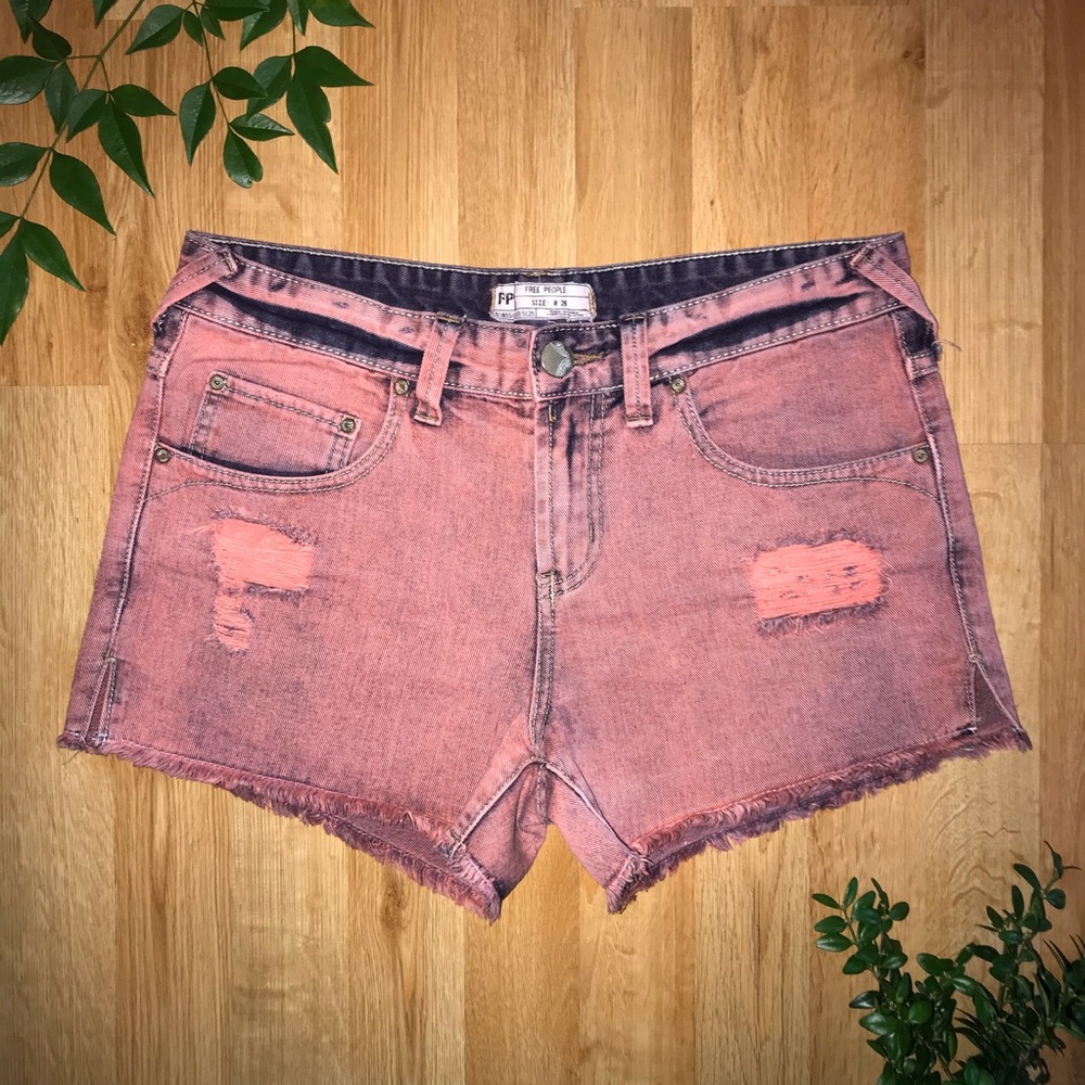 FP Overdyed Cutoff Red Denim Shorts